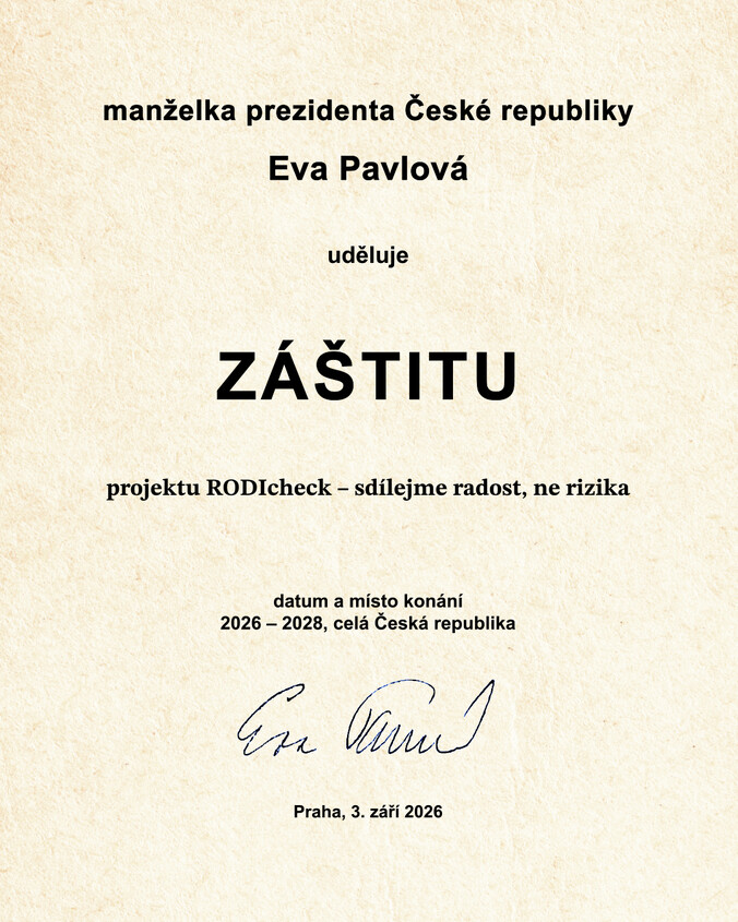 RODIcheck získal záštitu manželky prezidenta ČR Evy Pavlové