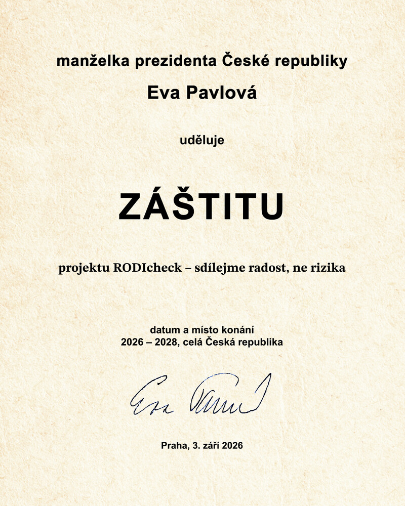 RODIcheck získal záštitu manželky prezidenta ČR Evy Pavlové